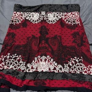 Desigual Red and Black A-Line Skirt with White Accents